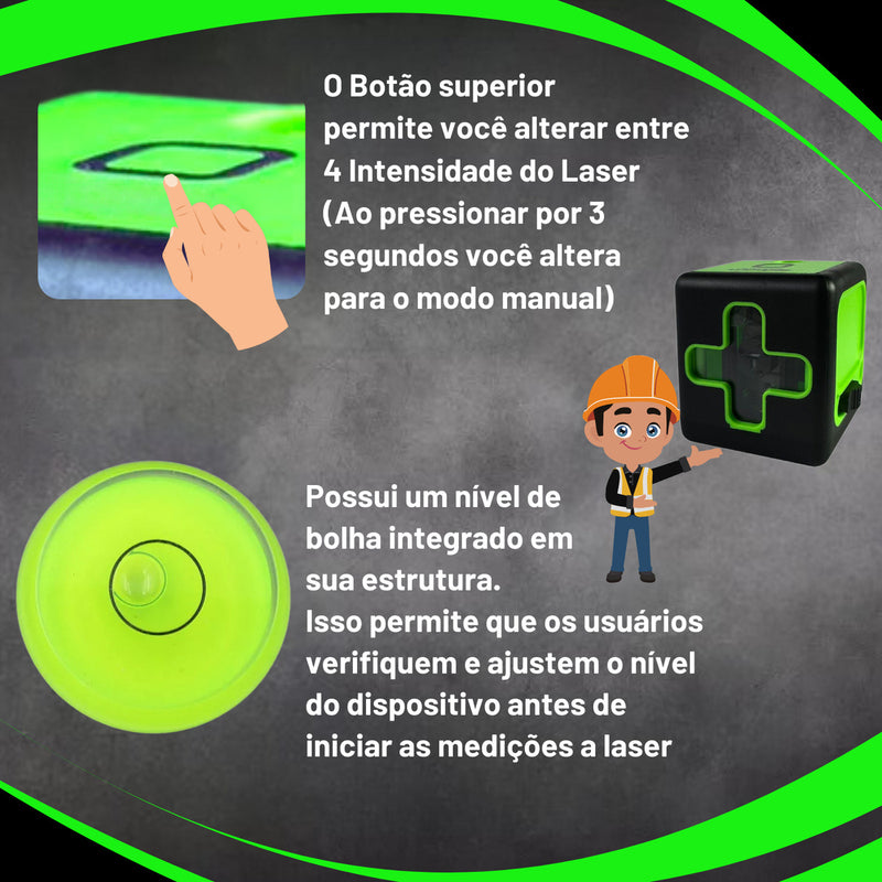 Nível A Laser Verde 2 Linhas Esquadro + Suporte + Tripé Recarregavel Profissional Prumo 20m Autonivelante Haixia