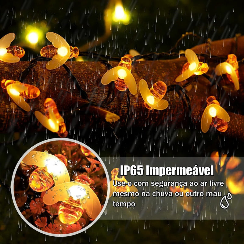 Solar Cordão Fio De Luz 50 Abelhas De Led 7 Metros Decorar