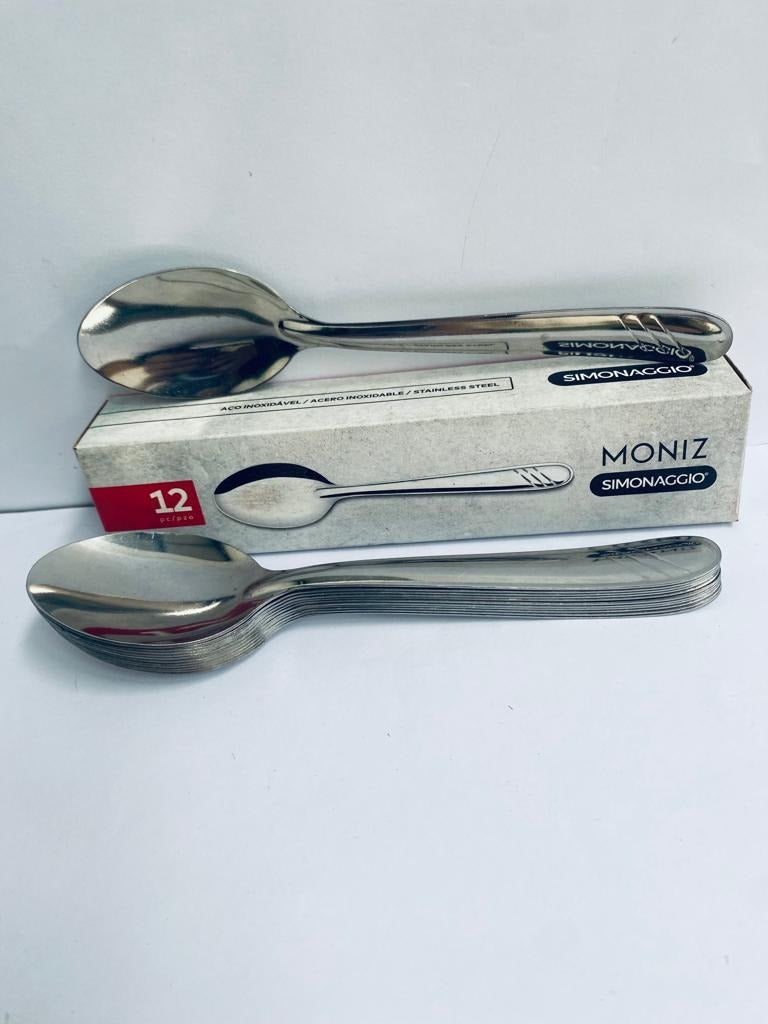 12 Colheres Para Sobremesa Em Inox - Moniz Simonaggio Cabo Prateado