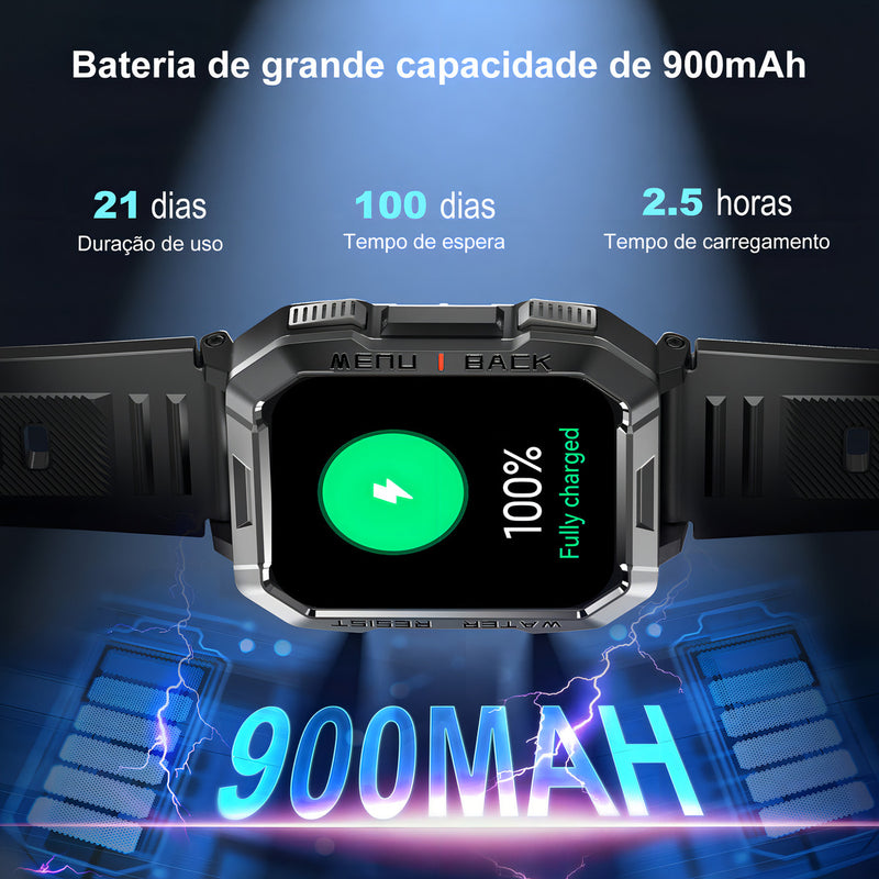 Relógio Inteligente Blackview Smart Watch W60 Lanterna Bluetooth Militar Masculina De 2,1 Polegadas Ip68 À Prova D'água 900 Mah Bateria Preta