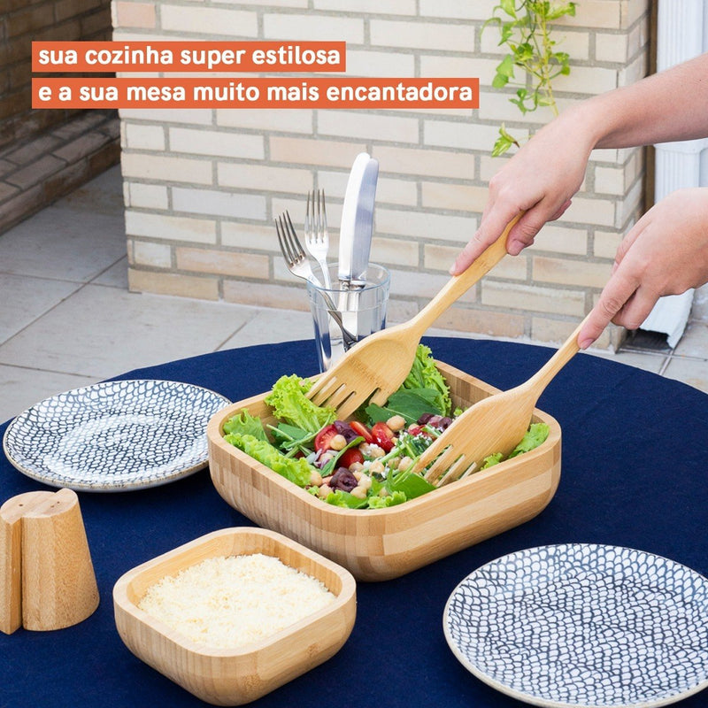 Pegador De Saladas Mãozinhas Em Bambu Cozinha 2 Peças Oikos