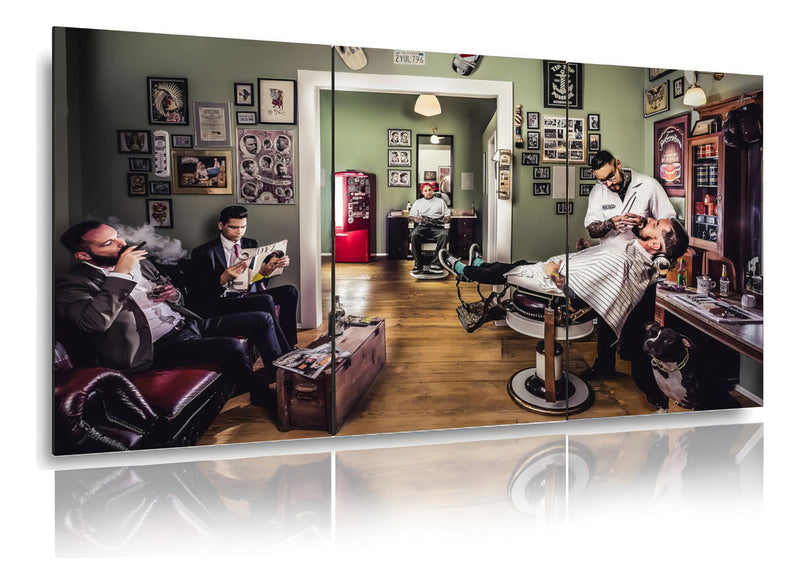Quadro Mosaico 90x40cm Mob938 3pçs Barber Shop Mdf3mm
