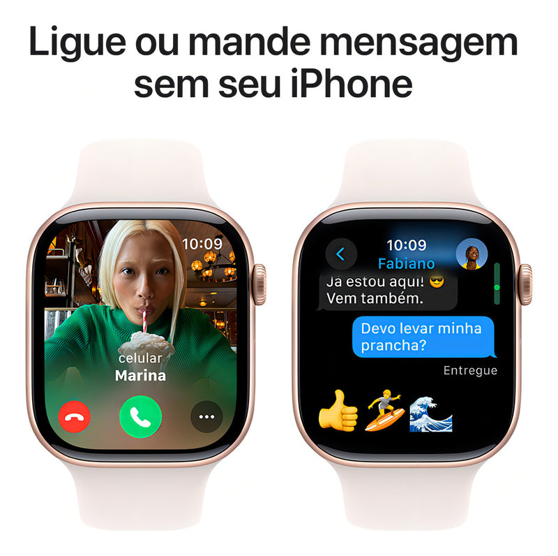 Apple Watch Series 10 GPS • Caixa cor de ouro rosa de alumínio – 46 mm • Pulseira esportiva blush-clara – M/G