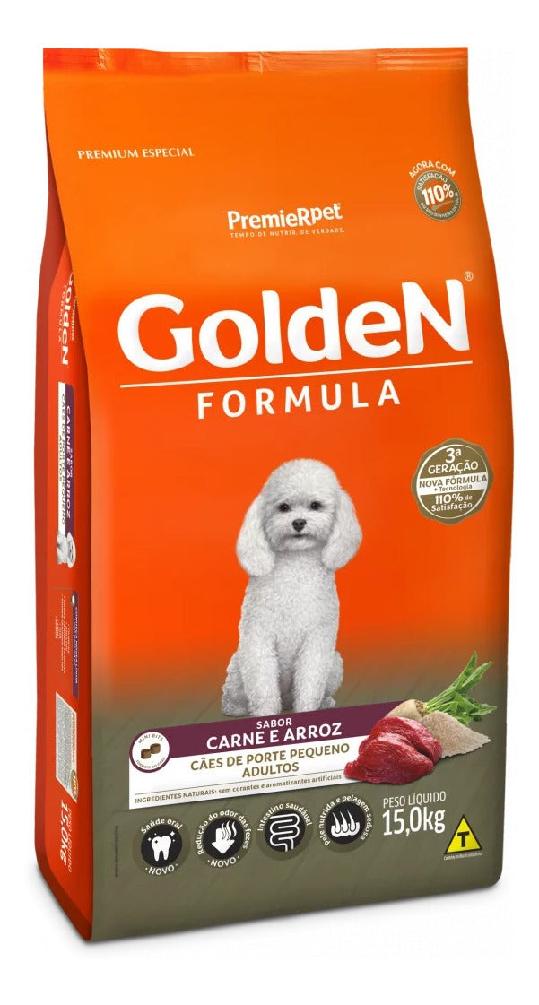 Ração Golden Fórmula Mini Bits para Cães Adultos de Pequeno Porte Sabor Carne e Arroz 15kg