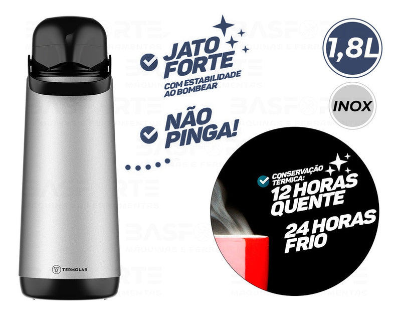 Garrafa térmica de pressão 1,8 litro Inox Lúmina Termolar