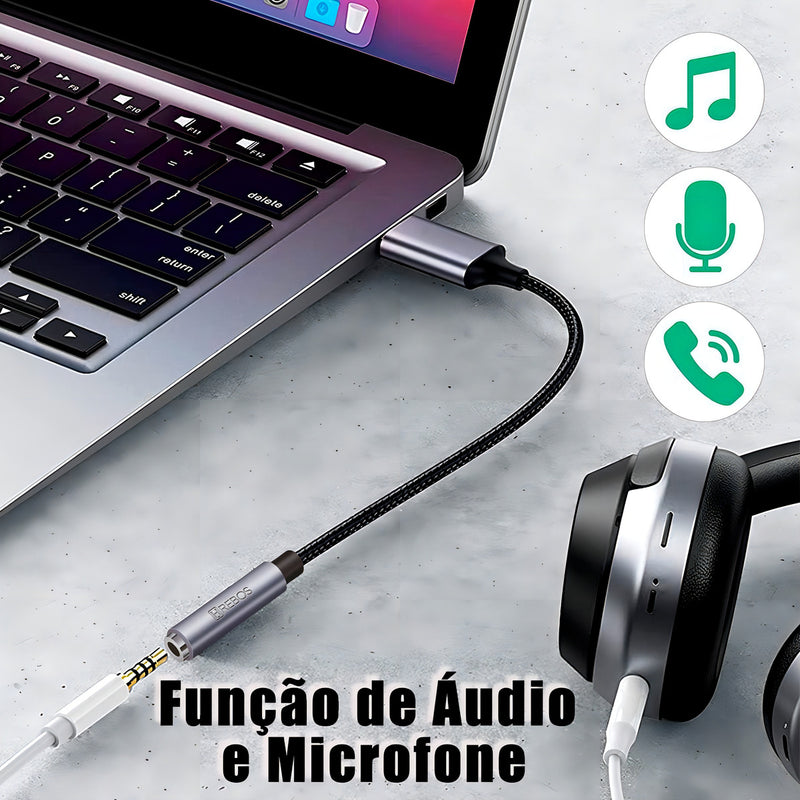 Placa De Som Usb P2 Fone 3.5mm Pc Notebook Cor Preto