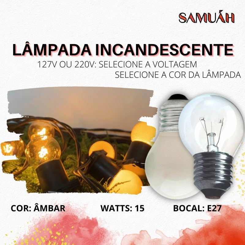 Varal De Luzes 60 Metros Festao Com Lampadas Ja Inclusas Transparente 220v