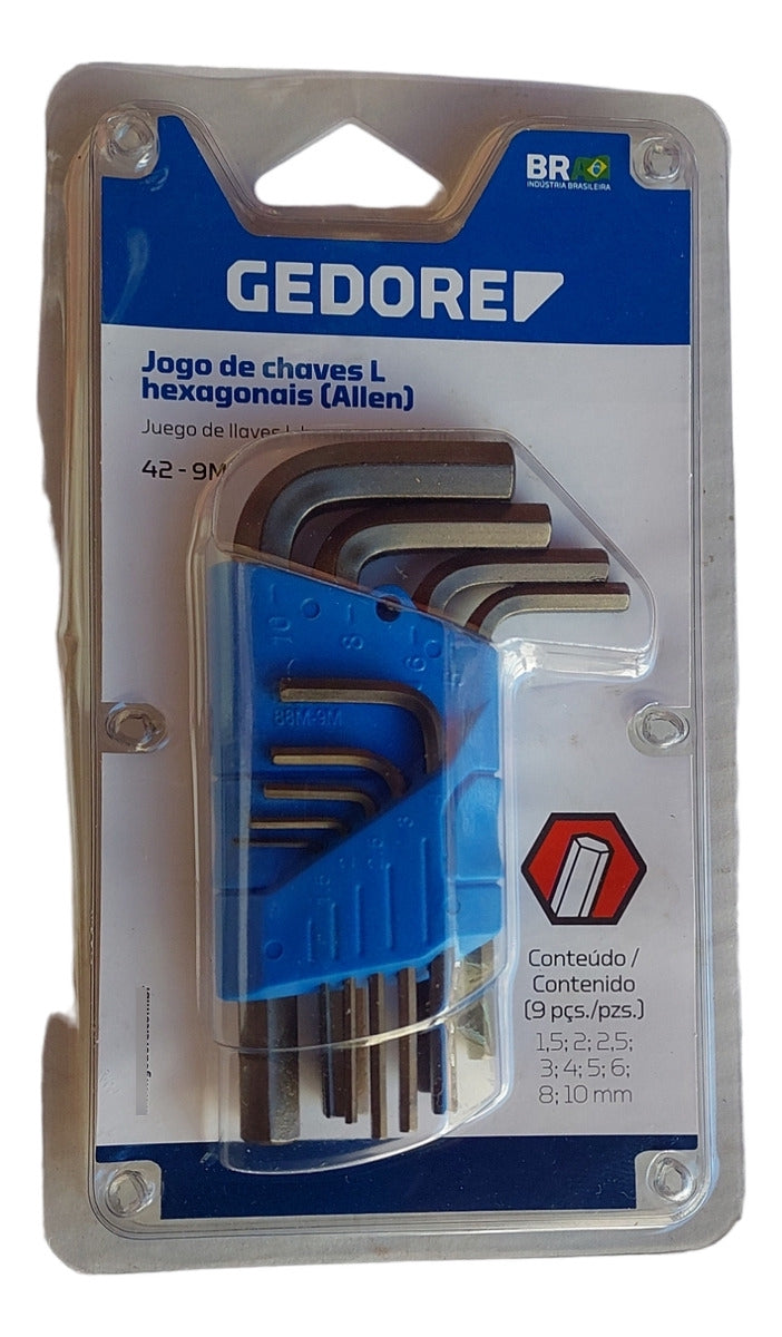 Jogo Allen Chave Hexagonal 1,5-10mm Gedore 9 Pç - 42-9m