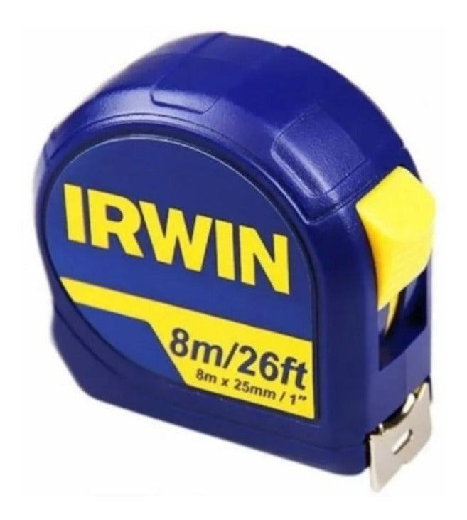 Trena Métrica Irwin 8mx25mm, Botão de Trava, Fita de Aço, Profissional Standard