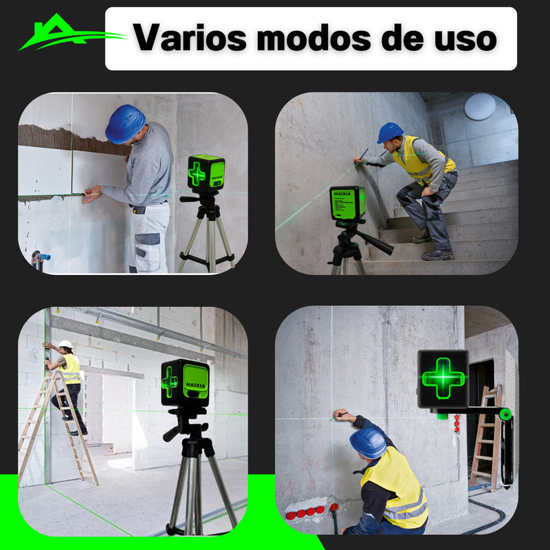 Nível A Laser Verde 2 Linhas Esquadro + Suporte + Tripé Recarregavel Profissional Prumo 20m Autonivelante Haixia
