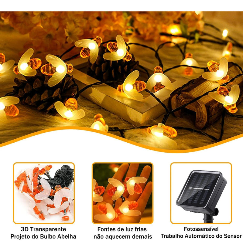 Solar Cordão Fio De Luz 50 Abelhas De Led 7 Metros Decorar