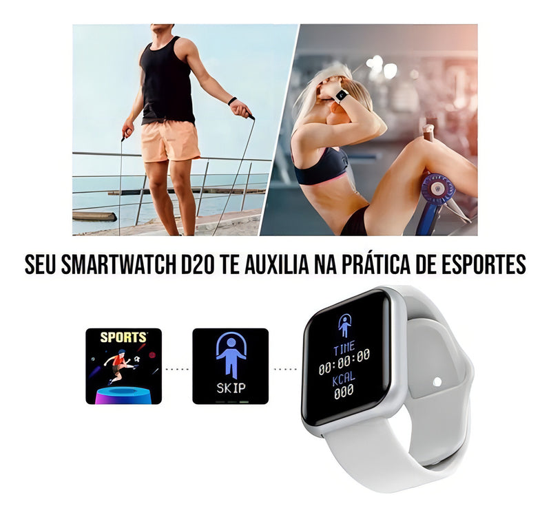 Relógio Smart Digital D20 Masculino/ Feminino + Fone S/fio Cor da pulseira Preto