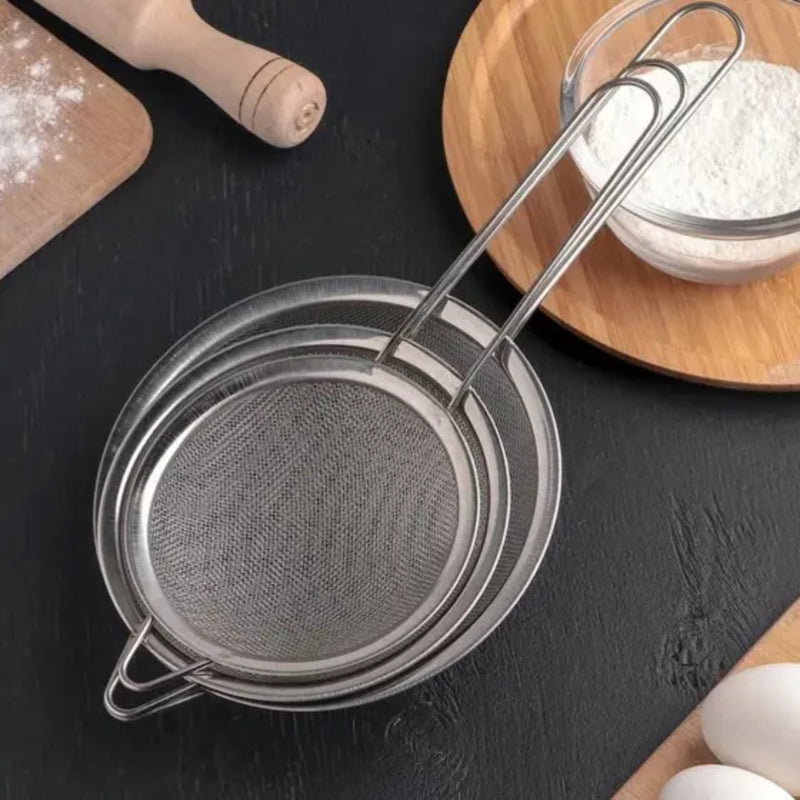 Jogo 3 Peneiras Aço Inox Luxo Pmg Utensílios De Cozinha Kit