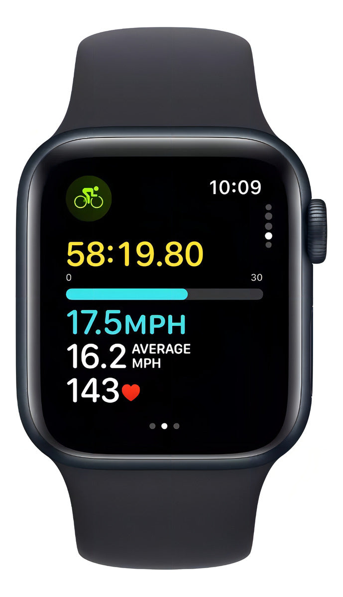 Apple Watch SE GPS • Caixa meia-noite de alumínio – 40 mm • Pulseira esportiva meia-noite – P/M