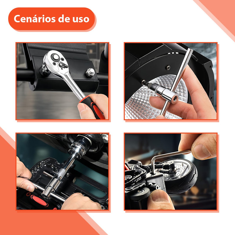 Jogo De Soquete P Mecânico Aço Crv 108 Pc Catraca Reversível