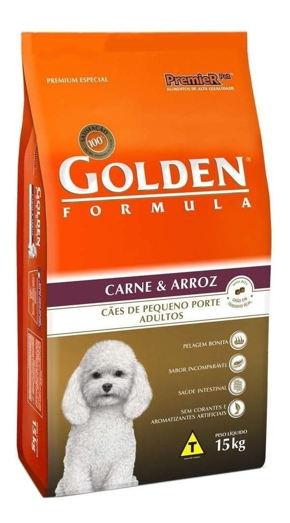 Ração Golden Fórmula Mini Bits para Cães Adultos de Pequeno Porte Sabor Carne e Arroz 15kg