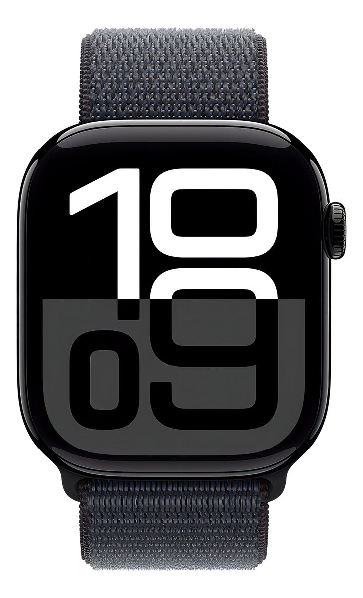 Apple Watch Series 10 GPS • Caixa preta brilhante de alumínio – 46 mm • Pulseira loop esportiva tinto