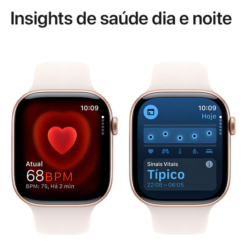 Apple Watch Series 10 GPS • Caixa cor de ouro rosa de alumínio – 46 mm • Pulseira esportiva blush-clara – M/G