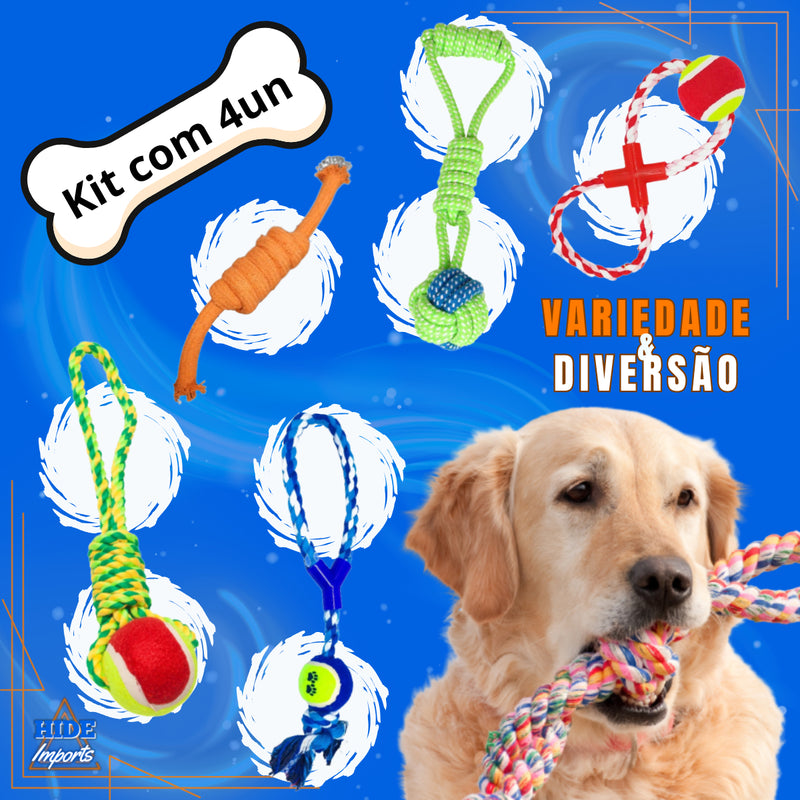 4 Brinquedo Pet Corda Resistente Interativo Cachorro Forte