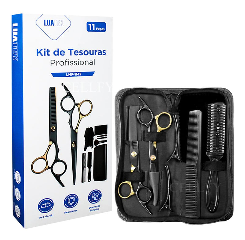 Kit Tesouras Barbeiro Cortar Cabelo Barba Jogo Profissional