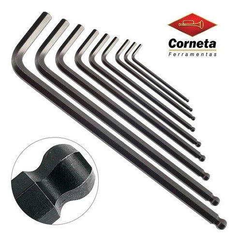 Chave Allen Longa 1/16 A 3/8 Polegada Abaulada Corneta -9pçs