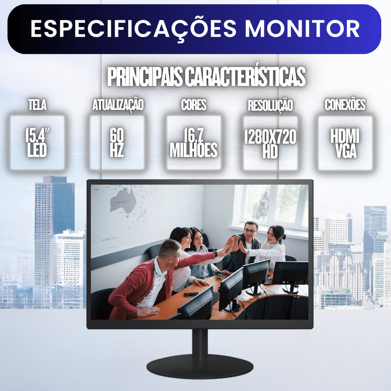 Computador Completo 2eletro Office Fácil Intel Core I5, 16gb Ram, Ssd 240gb, Monitor Led 15.4 - Cdf-0101of