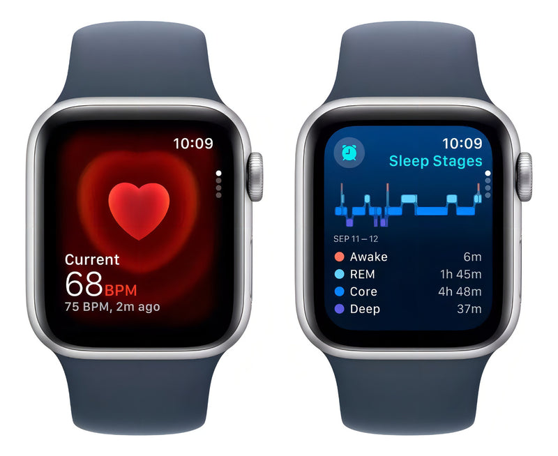 Apple Watch SE GPS (2da gen) • Caixa prateada de alumínio – 40 mm • Pulseira esportiva azul-tempestade – M/G