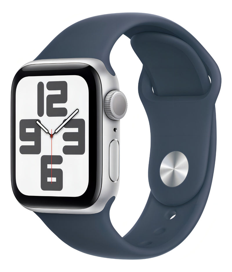 Apple Watch SE GPS (2da gen) • Caixa prateada de alumínio – 40 mm • Pulseira esportiva azul-tempestade – M/G