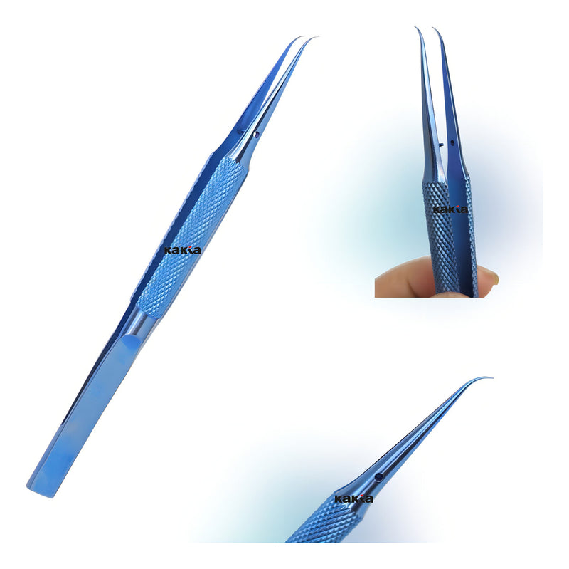 Pinça De Titanio Azul Antiestática Curva Precisão