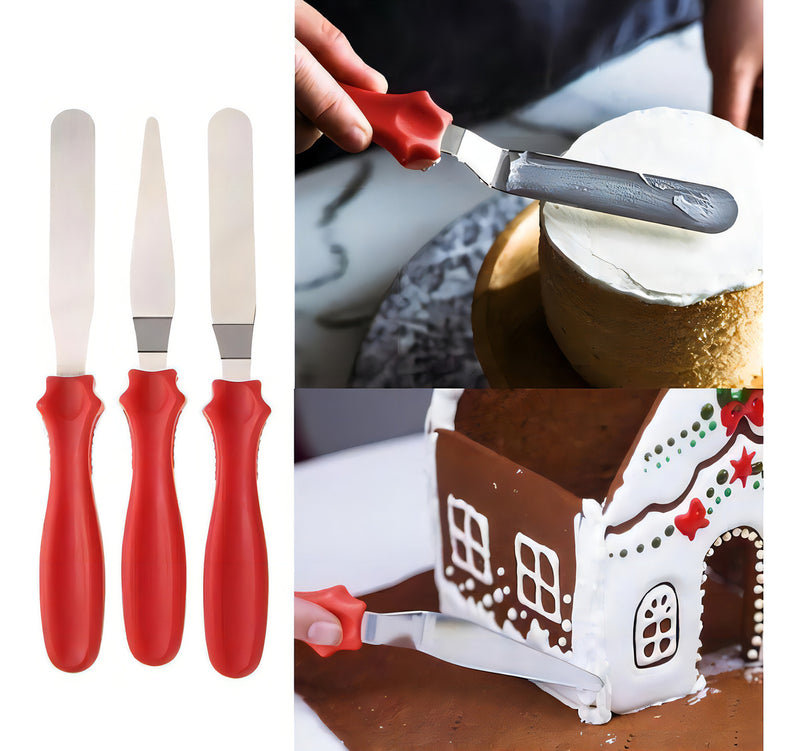 Kit 3 Espátulas Inox P/ Confeitaria Alisador De Bolo Decorar