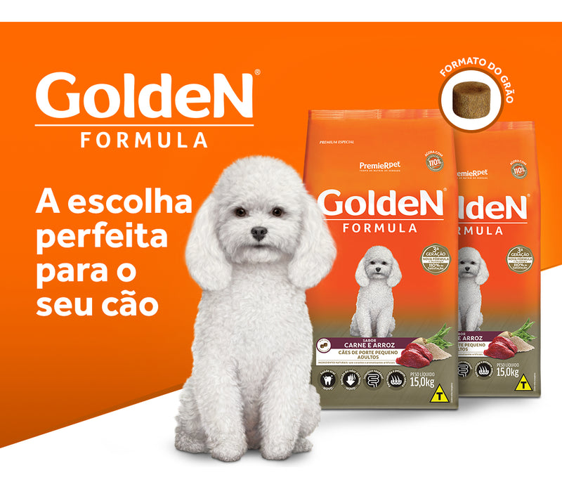 Ração Golden Fórmula Mini Bits para Cães Adultos de Pequeno Porte Sabor Carne e Arroz 15kg
