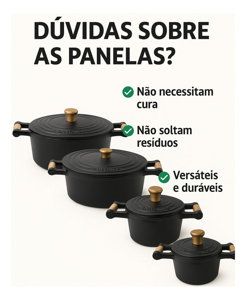 Conjunto Jogo Panela Caçarola Ferro Fundido Completo 11 Pçs