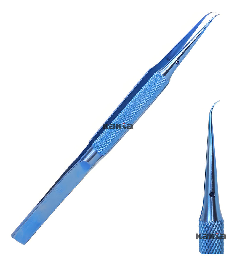 Pinça De Titanio Azul Antiestática Curva Precisão