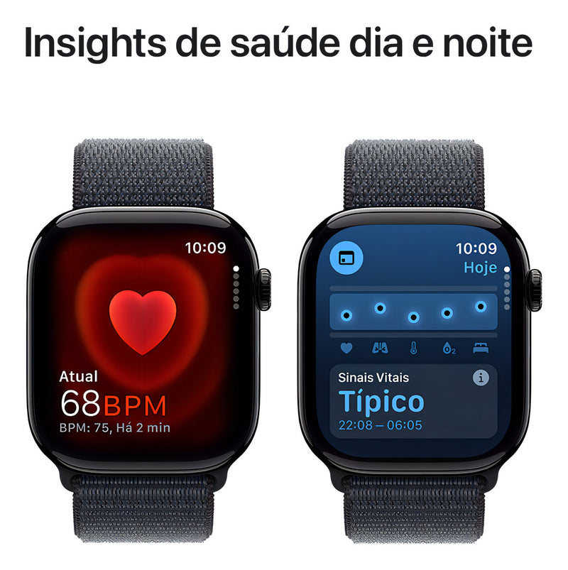 Apple Watch Series 10 GPS • Caixa preta brilhante de alumínio – 46 mm • Pulseira loop esportiva tinto