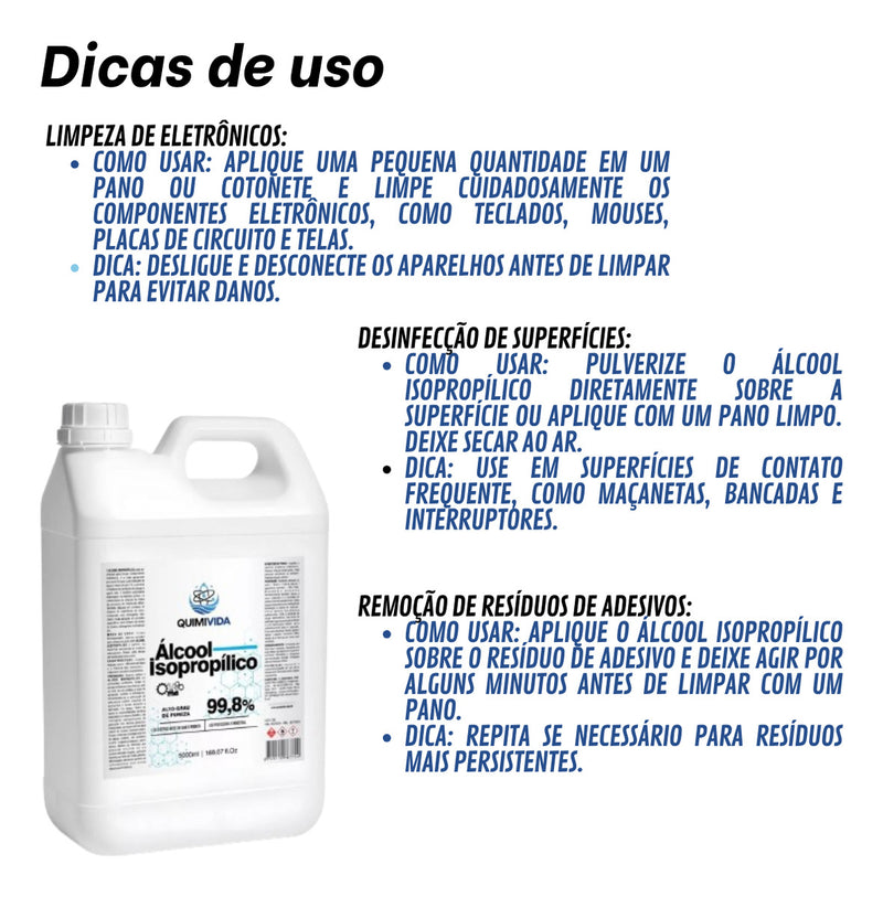 Ál-cool Quimivida Isopropílico 99,8% 5l Limpeza De Placa Eletrônico
