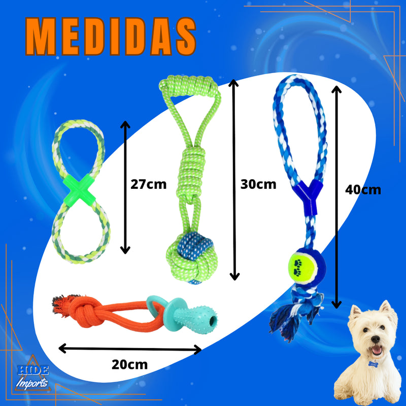 4 Brinquedo Pet Corda Resistente Interativo Cachorro Forte