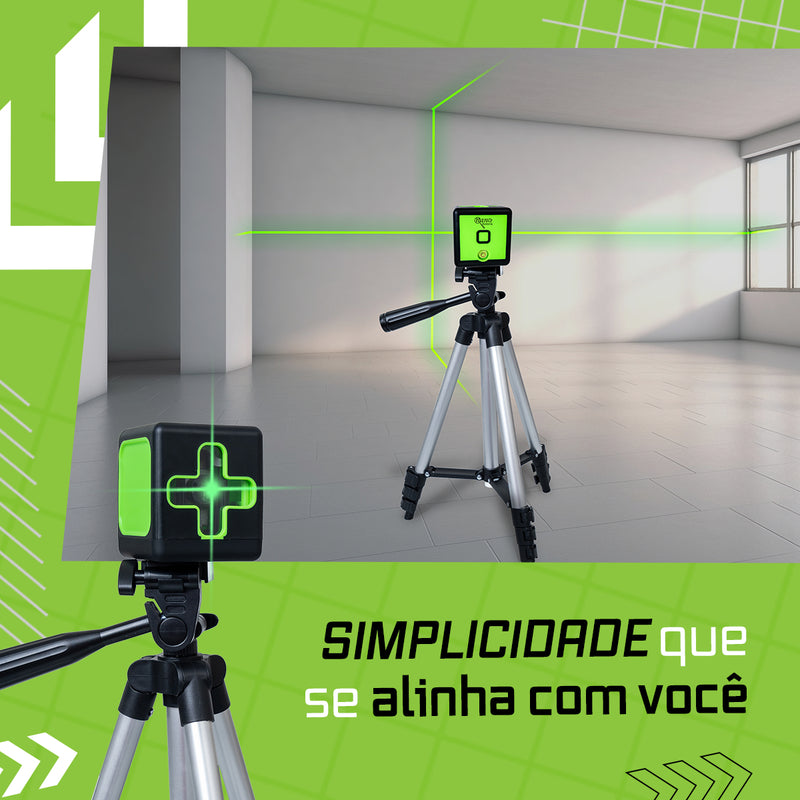 Nível A Laser Verde 2 Linhas Esquadro + Suporte + Tripé Recarregavel Profissional Prumo 20m Autonivelante Bateria Nano Bateria