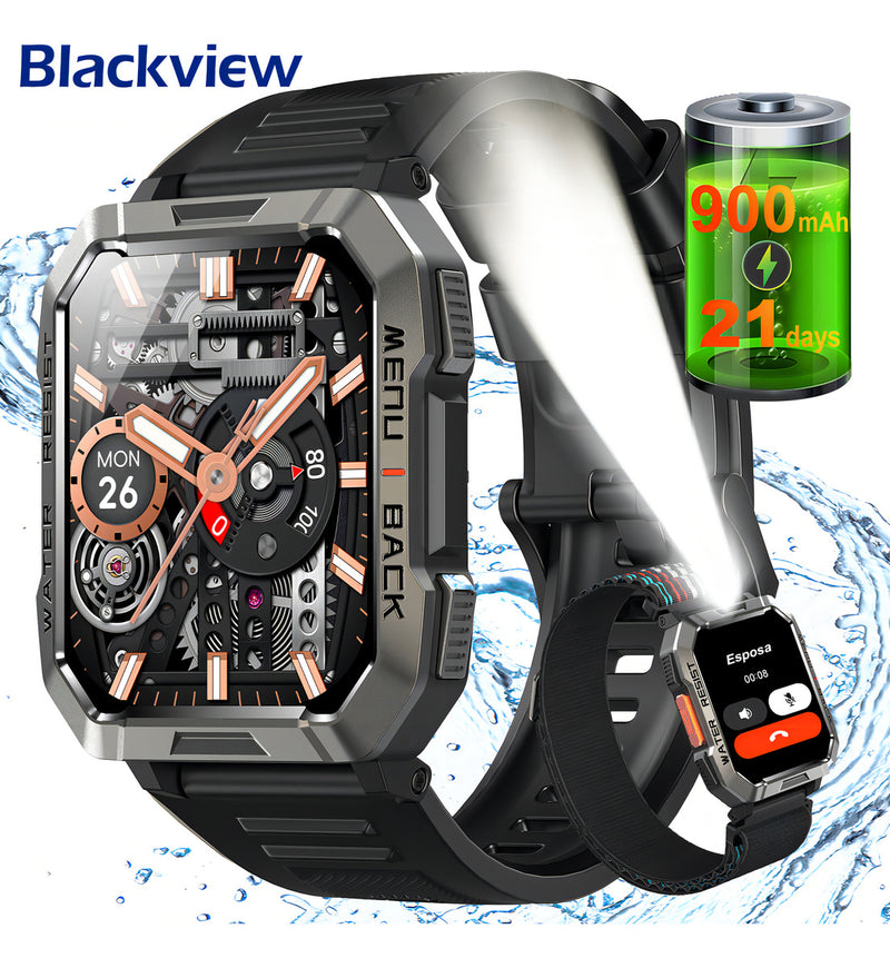 Relógio Inteligente Blackview Smart Watch W60 Lanterna Bluetooth Militar Masculina De 2,1 Polegadas Ip68 À Prova D'água 900 Mah Bateria Preta