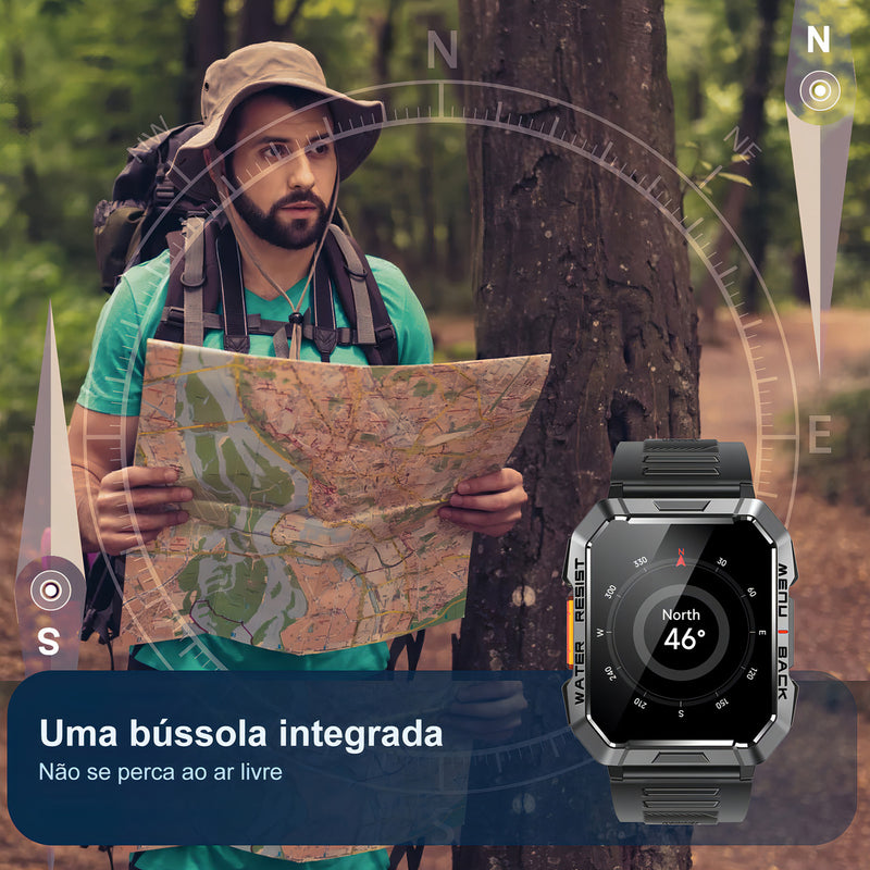 Relógio Inteligente Blackview Smart Watch W60 Lanterna Bluetooth Militar Masculina De 2,1 Polegadas Ip68 À Prova D'água 900 Mah Bateria Preta