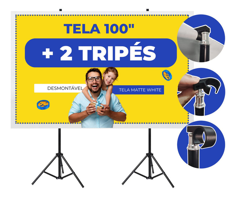 2 Tripé Suporte Pedestal Tela Projeção Projetor Porta Banner Mega Telas 100 2T