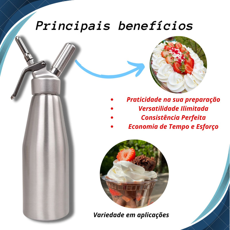 Garrafa Chantilly Sifão Inox Profissional Standart 1l Fpro
