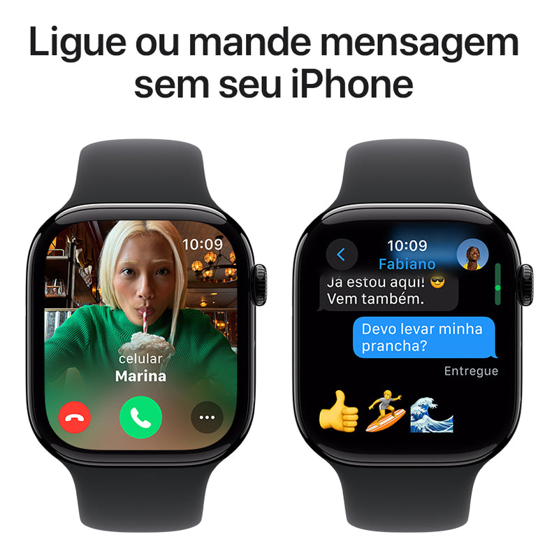 Apple Watch Series 10 GPS • Caixa preta brilhante de alumínio – 46 mm • Pulseira esportiva preta – M/G