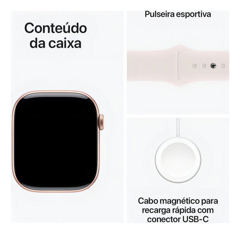 Apple Watch Series 10 GPS • Caixa cor de ouro rosa de alumínio – 46 mm • Pulseira esportiva blush-clara – M/G