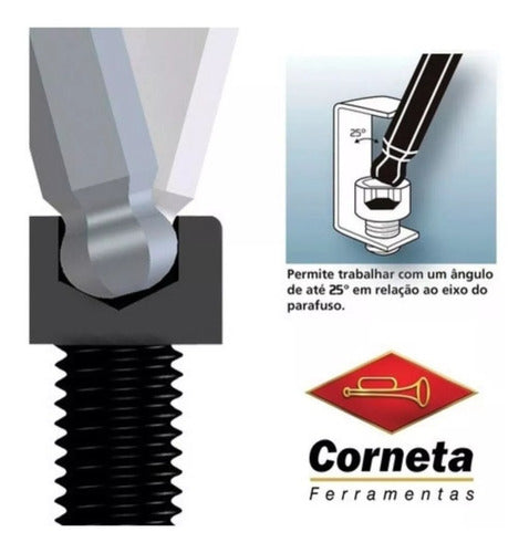 Chave Allen Longa 1/16 A 3/8 Polegada Abaulada Corneta -9pçs