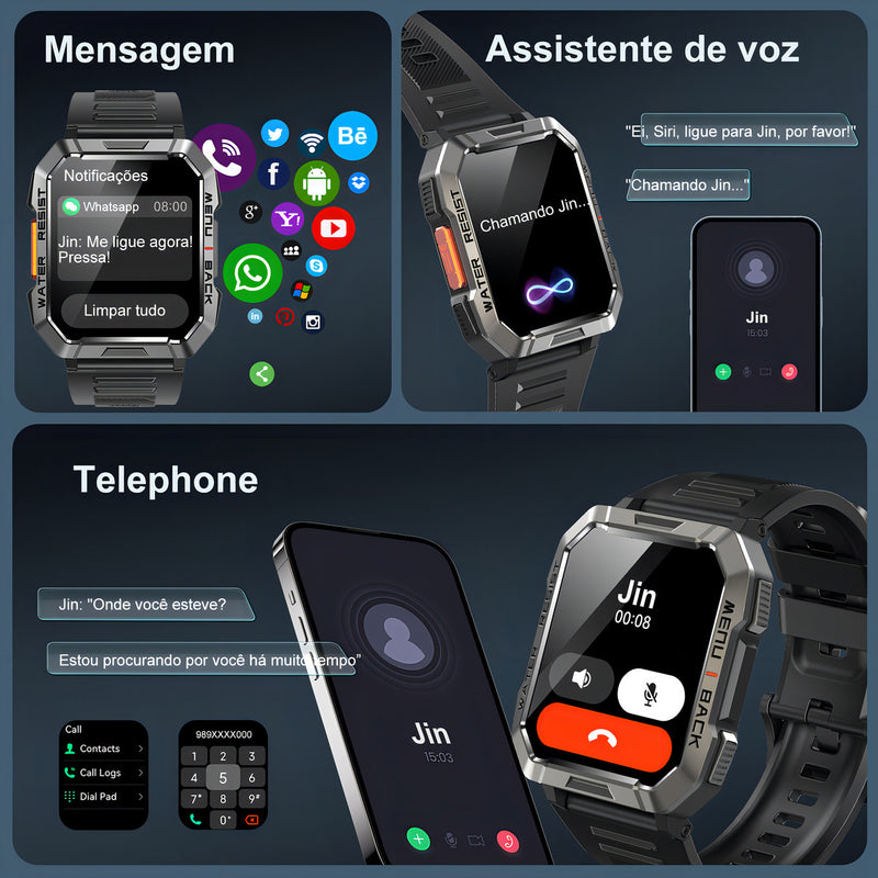 Relógio Inteligente Blackview Smart Watch W60 Lanterna Bluetooth Militar Masculina De 2,1 Polegadas Ip68 À Prova D'água 900 Mah Bateria Preta