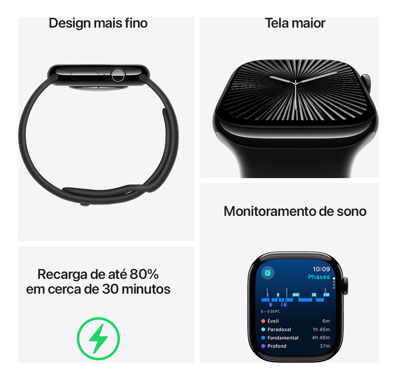 Apple Watch Series 10 GPS • Caixa prateada de alumínio – 42 mm • Pulseira loop esportiva nuvem azul