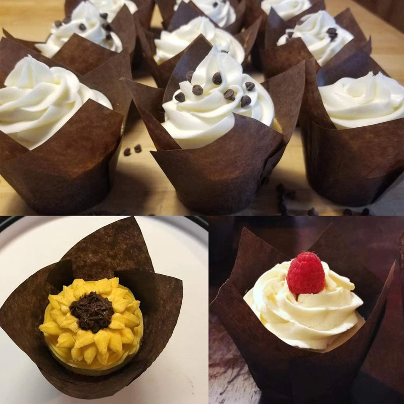 100 Und Forma De Papel Cup Cake Tulipa Marrom
