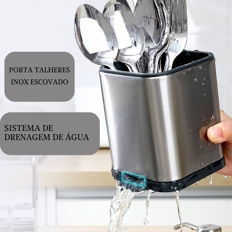Porta Talher Inox Sistema Drenagem Água Bancada Pia Cozinha
