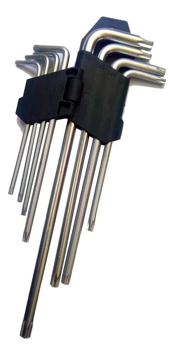 Jogo Chave Torx Tipo L 9 Peças Longa T10 A T50 Com Furo Guia