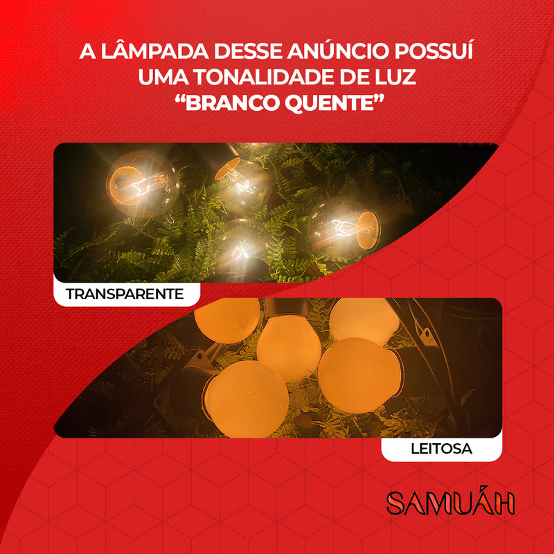 Varal De Luzes 20 Metros Festao Com Lampadas Ja Inclusas Incandescente 15w Clara 220v